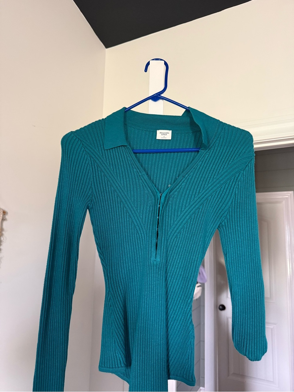 Abercrombie & Fitch Teal Ribbed Long-Sleeve Bodysuit
